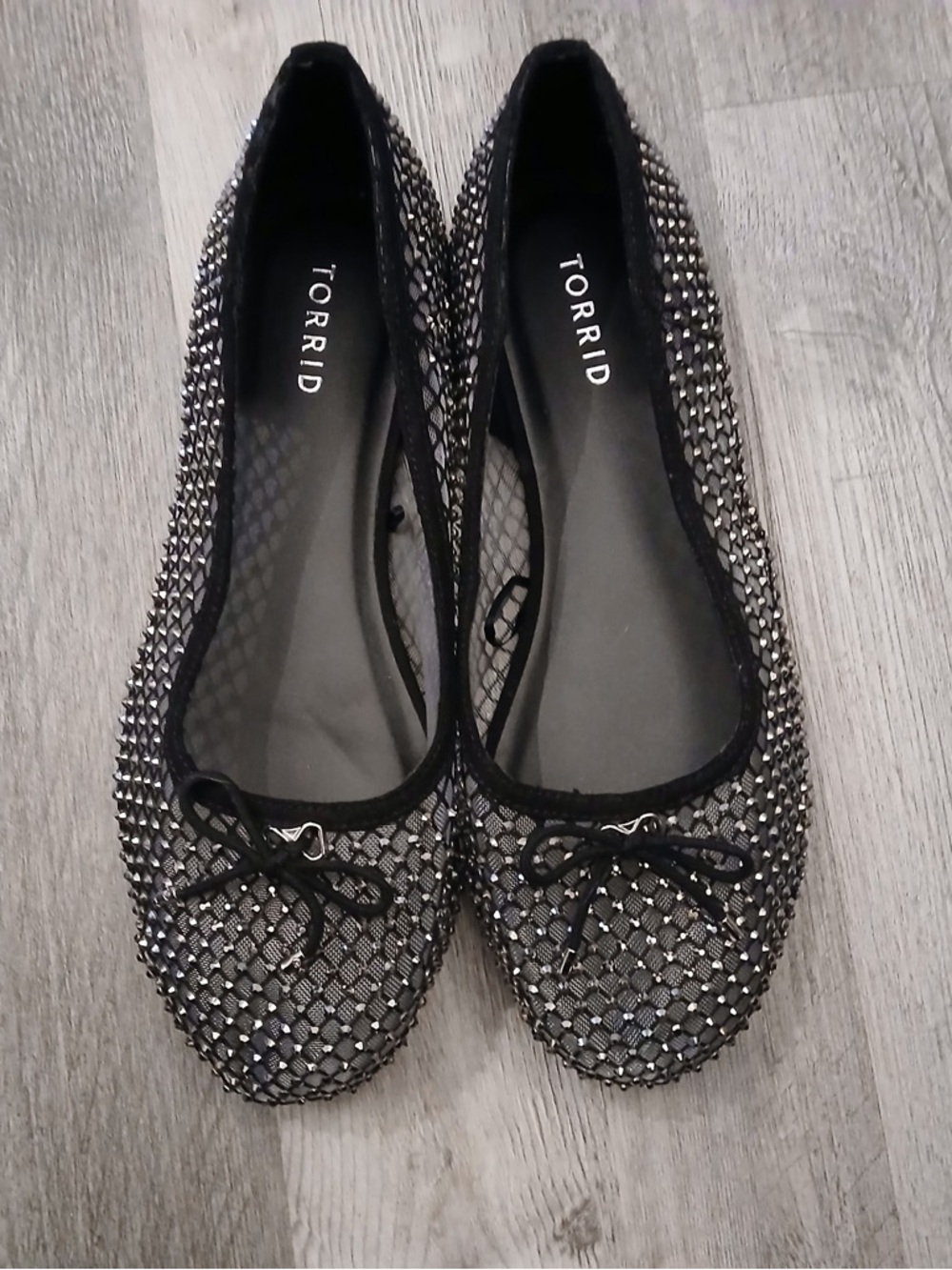 torrid Black and Silver Mesh Ballet Flats with Bow